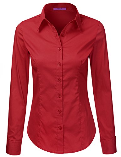 LA BASIC Women's Long Sleeve Button Down Collared Shirts (S-3XL)
