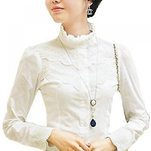 HKJIEVSHOP Victorian Fitted Casual Sheer Chiffon Lace Blouse Shirt Top