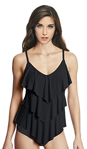 Ebuddy Women's Flower Solid Classic Bra Rita Tiered Bikini Tankini Top