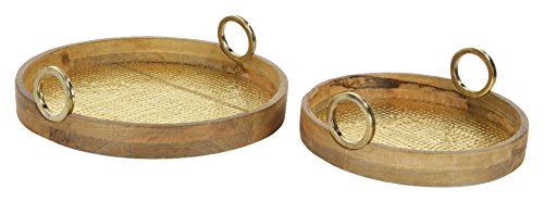 Algopix Similar Product 9 - Benzara Round Base Wooden Brass Tray