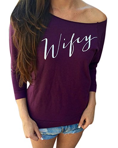 Creabygirls Wifey Womens Casual Long Sleeves T-shirts Round Neck Tops Blouse