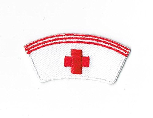 Medical Red Cross White Nurse Cap Hat Iron on Embroidered Patch