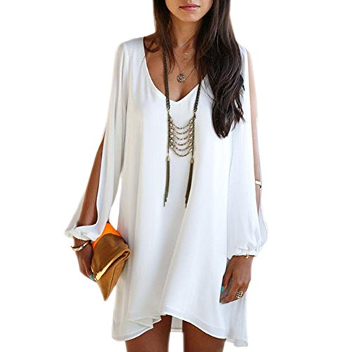 Chen Women Summer Casual Sleeveless Party Evening Cocktail Col-v Mini Dress (8, White)