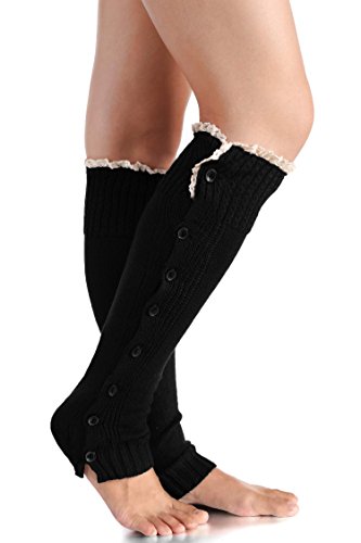 Avidlove Women Socks Knitted Boot Cuffs Button Leg Warmers Crochet Lace Trim
