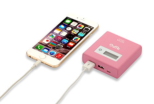 RIF6 Nova Portable Wireless Multiple USB Charger; 5000mAh External Battery Power Bank for iPhone, Samsung and Mobile USB Devices with LCD Display Screen (Pink)