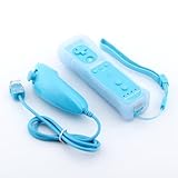 Accessory-experts New Blue Remote(built-in Motionplus)+nunchuck Controller for Nintendo Wii+silicone Skin+wrist Strap
