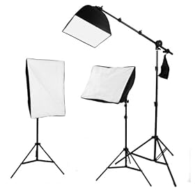CowboyStudio 2300 Watt Continuous Lighting Three Softboxes, Booms, and Stands Kit with Case for Studio Photography