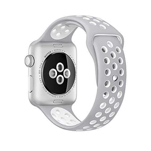 Apple Watch 42mm Nike Sport Band, iMiWell Soft Silicone Quick Release Replacement Strap for Apple iWatch Series 1 Series 2, Apple Watch Nike+ (42mm Medium/Large Gray+White)
