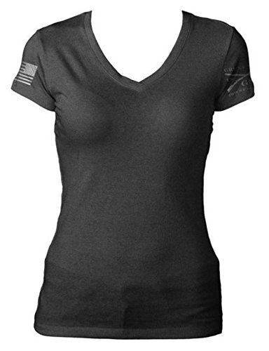 Grunt Style Ladies Basic V Neck T-Shirt (Medium, Charcoal)