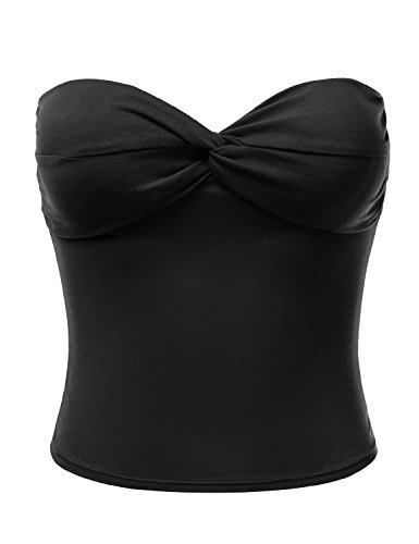 JJ Perfection Women's Sexy Front Twist Padded Bandeau Crop Top