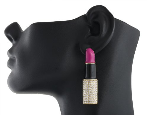 Goldtone with Purple Iced Out Lip Stick Stud Earrings