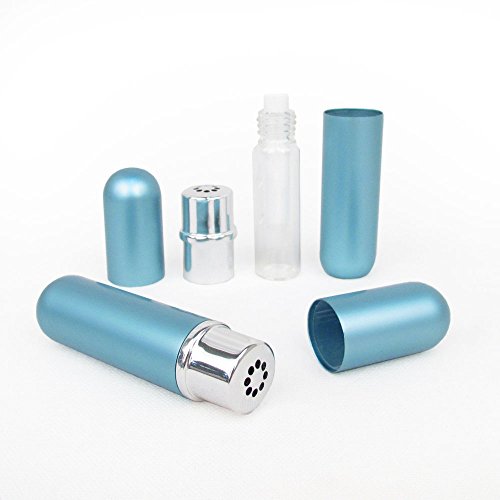 Robin Blue Empty Essential Oil Personal Inhaler Refillable Aluminum and Glass With Removable Bottle by Rivertree Life