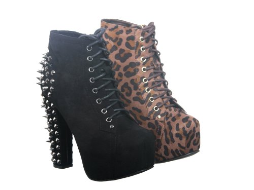 Lace up Platform Ankle Round Toe Booties + Studded Spike