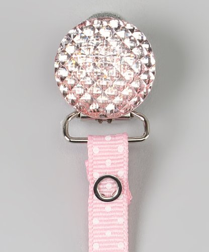 Pink Quilted Crystal with Polka Dot Ribbon Pacifier Clip (RQP)