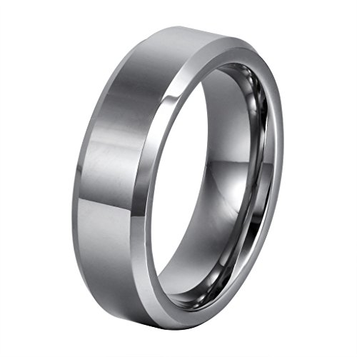 L-Ring 6MM Men's Tungsten Wedding Ring with Flat Top High Polished Beveled Edge, Size 6-12