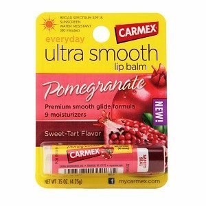 Carmex Ultra Smooth Lip Balm, SPF 15, Pomegranate, .15 Oz (Pack of 6)