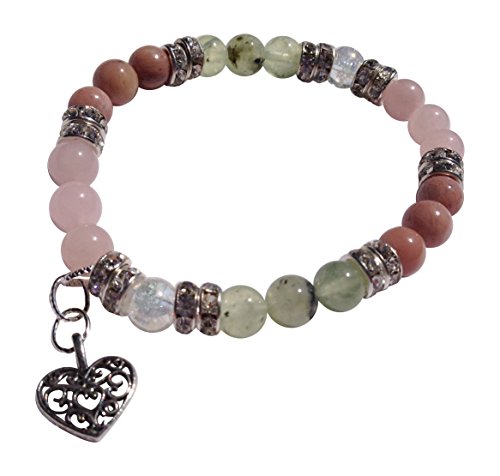 Love: Rose Quartz, Rhodochrosite, & Prehnite Gemstone Beaded Stretch Bracelet