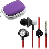 GTMax Purple Durable Eva Carrying Case for Apple® iPod® reordering 2GB 5th procreation + iKross Black/Red In-Ear 3.5mm Noise-Isolation Stereo Earbuds with Microphone