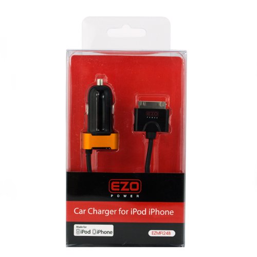 

EZOPower "Apple Certified" 90° Rotatable Rapid Car Charger w/ IC Chip - No Overcharging for Apple iPhone 4 4G 4S 4GS 3G 3GS, iPod Touch Nano Video Classic - Black / Copper Orange