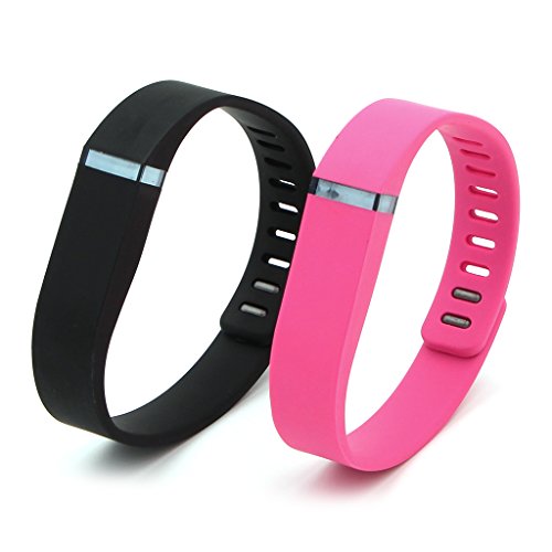 Henoda 2PCS Large Replacement Wristband for Fitbit Flex Bracelet Bands Activity Tracker with Clasps(Black + Pink, Large)