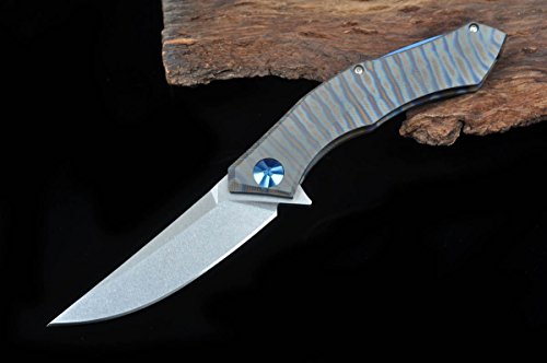 Hot Arrival Blue Moon Folding Knife D2 Blade TC4 Titanium Handle Ball Bearing Flipper Tactical Camping knife Outdoor Tools