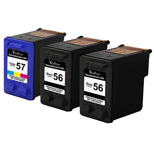 Valuetoner Remanufactured Ink Cartridge Replacement For Hewlett Packard HP 56 & HP 57 CD944FN C6656AN C6657AN (2 Black, 1 Tri-Color) 3 Pack Compatible With Deskjet 450 5145 5150 5550 5650 5652 5655 5850 9650 9670 9680 Digital Copier 410 Officejet 4105 4211 4251 4252 4255 4256 4259 5505 5508 5510 6105 6110 Photosmart 7150 7260 7350 7450 7550 7660 7755 7960 PSC 1110 1118 1200 1218 1310 1340 1350 1355 2105 2108 2110 2150 2170 2171 2175 2179 2210 2212 2400 2405 2410 2420 2450 2510 2550 Printer