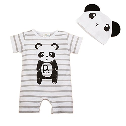 Bebone Baby Infat Toddler Cotton Animal Cartoon Romper Jumpsuit with Hat (3-6M, Panda)