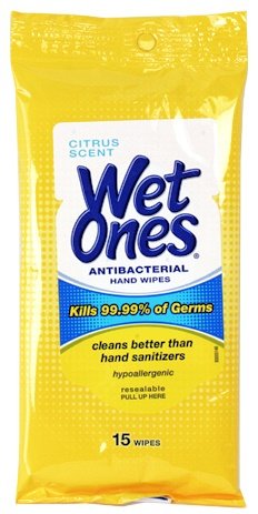 Wet Ones Citrus Antibacterial Hand & Face Wipes, Travel Packs 15 Count (Pack of 6)