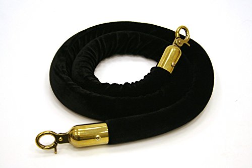 Black or Red Barrier Rope Crowd Control Stanchion Queue Velvet Rope with Hardware Barrier Rope (Black Rope with Gold Hardware)