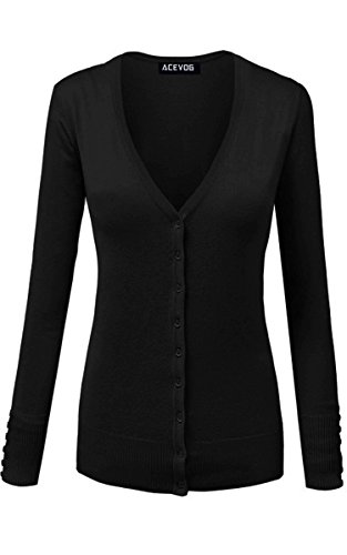 ACEVOG Women Button Down Long Sleeve Basic Knit Cardigan Sweater Tops Knitwear