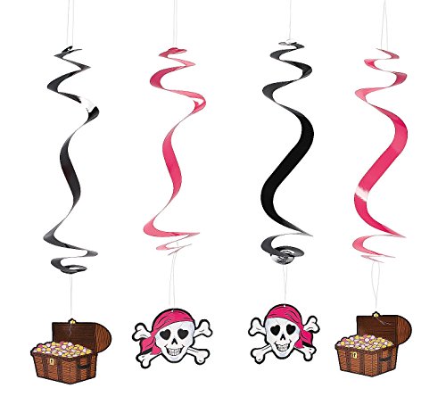 Pink Pirate Girl Party Dangling Swirl Decorations - 12 pcs