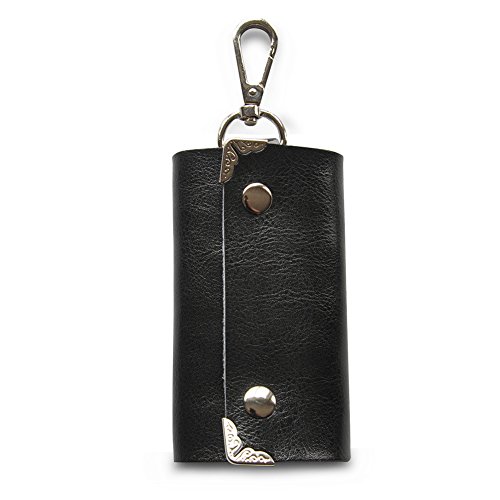 ZYSUN Genuine Leather Key Holder Wallet Slim Compact Key Case Pouch With Six Key Hook(ZYSUN-yaoshibao,hei)