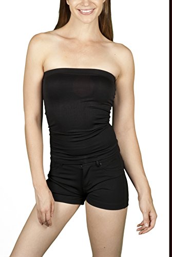 VVK Womens Basic Plain Stretch Strapless Seamless Layering Long Bandeau Tube Top