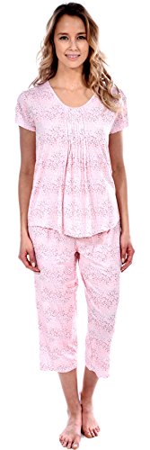 Patricia Women's Pleated Stretch Knit Short Sleeve Top and Capri 2 Piece Pajama Set