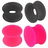 2 Pairs of 9/16 inch 14mm Gauge Black (Si02) and Pink (Si03) Flexible Silicone Double Flared Flare Tunnels Ear Plugs Ring Earlets Kit Set ARRL - Ear Stretched Stretching Expanders Stretchers Lot - Pierced Jewellery Body Piercing Jewelry