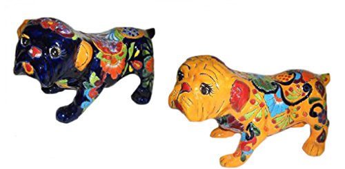Algopix Similar Product 9 - Talavera Blue  Yellow Bulldog Statues