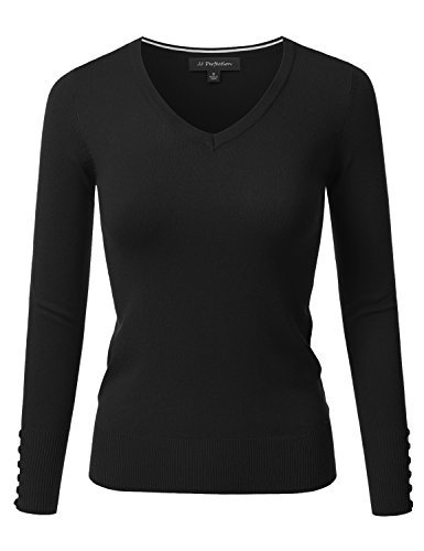 JJ Perfection Women's Versatile Long Sleeve Pullover Sweater w/ Button Design