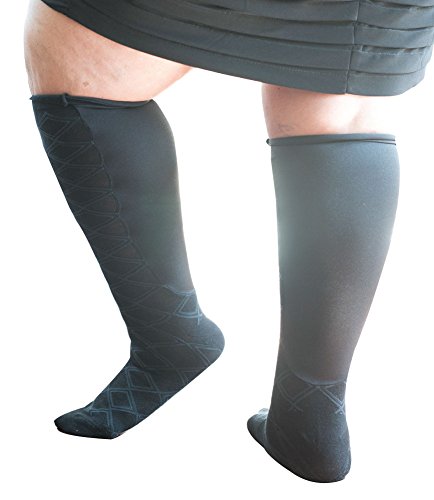 Xpandasox Women's Plus Size/Lymphedema Diamond Cotton Blend Knee High Socks