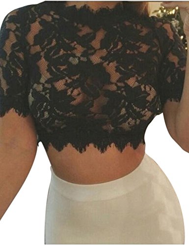 Allegrace Womens Sexy Short Lace Crop Tops Party Top