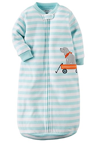 Carters One Piece Micro Fleece Sleep Bag or Sack (0-9 Months) Blue/White Stripe/Dog
