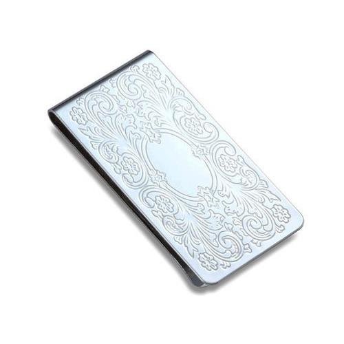 

Gifts For Him Her Iron Money Clip, Chrome Plated, Floral Pattern In Poly Bag & Box