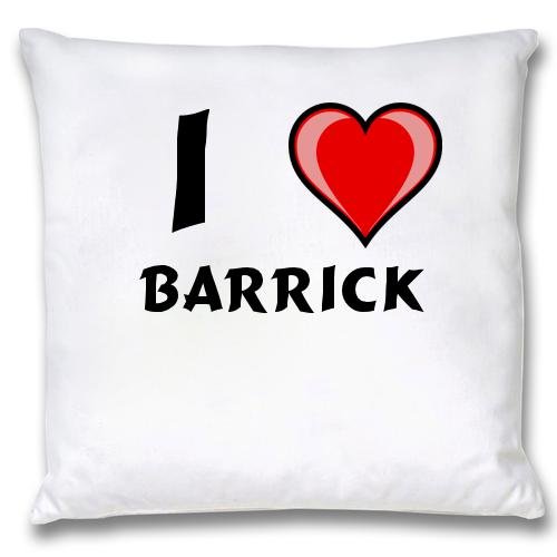 

White Cushion Cover with I Love Barrick (first name/surname/nickname)