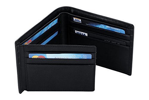 Travelambo RFID Blocking Mens Leather Wallet Flipout ID Bifold Trifold Hybrid Slim