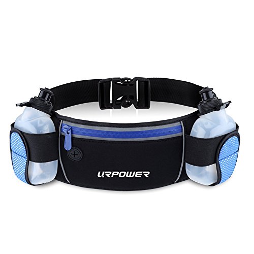 Running Belt, URPOWER® Multifunctional Zipper Pockets Water Resistant Waist Bag, Water Bottle (Two Bottles Included) Waist Pack for Running Hiking Cycling Climbing Camping Travel Compatible with iPhone 6S 6S Plus 6 6S 5 5S 5C 4S,Samsung Galaxy S6 Edge,S6 S5 S4 S3 and Other Smartphones