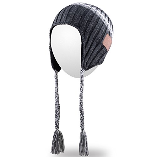 Qshell Trendy Wireless Bluetooth Beanie Hat Braid Headphones Headsets Speaker Microphone for Womens Mens Lifestyle Outdoor Sports Skiing Snowboard Hiking Walking Running Jogging,Christmas Gifts - Gray