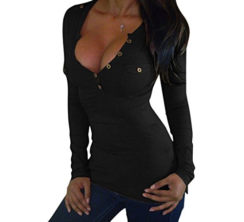 Yidarton Womens Sexy V-Neck Long Sleeve T-Shirt