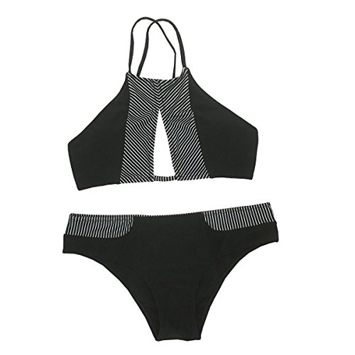 Cupshe Fashion Women's Stripe Splicing Front Cutout Padding Bikini Bathing Suit
