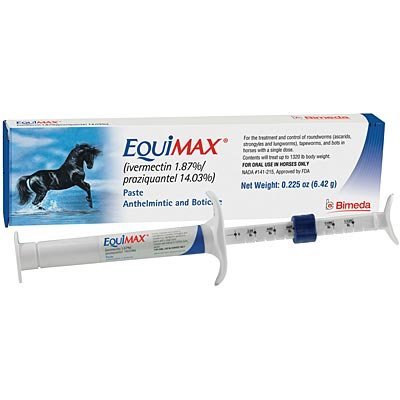 

Equimax Dewormer Paste for Horses, 1.87% Ivermectin & 14.03% Praziquantel.