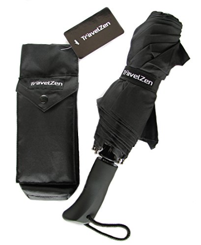 TravelZen Adventurer's Umbrella, Unique Compact Auto Open Close Travel Umbrella plus Waterproof Tarp, In Easy Carry Pouch w Carabiner and Ergonomic Slip Resistant Handle