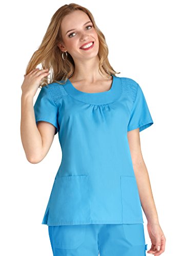 Adar Medical Women's Scoop Neck Smocked Solid Scrub Top